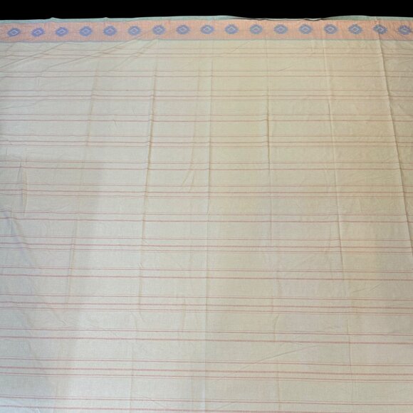 Vintage King Size Flat Sheet 1990s Aztec Orange Blue Stripes Southwestern READ - Picture 2 of 9